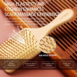 Bamboo Hair Brush with Natural Bamboo Bristles - Detangling Paddle Hairbrush for Women, Men & Kids - Wooden Brush for All Hair Types & Hair Growth