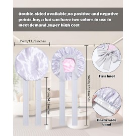 Satin Bonnet Silk Bonnet for Sleeping Silk Sleep Cap Double Layer Hair Bonnet with Elastic Tie Band for Curly Hair Night Cap (Light silver+Pink)