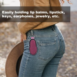 Portable Lip Balm Organizer Case with Keychain, Travel Lipstick Holder Storage Bag, Waterproof Small Cosmetic Organizer, Anti-Lost Lipstick Lip Gloss Sleeve Pouch Keeper Case (Rose Red, Small)