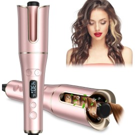 Automatic Curling Iron, Auto Hair Curler Wand with 4 Temperatures & 3 Timers & LCD Display, Curling Iron with 1 Large Rotating Barrel, Dual Voltage Auto Shut-Off Spin Iron for Hair Styling