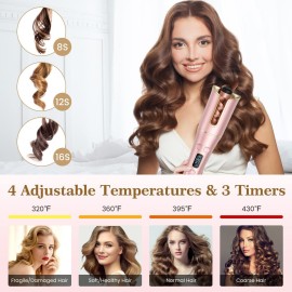 Automatic Curling Iron, Auto Hair Curler Wand with 4 Temperatures & 3 Timers & LCD Display, Curling Iron with 1 Large Rotating Barrel, Dual Voltage Auto Shut-Off Spin Iron for Hair Styling
