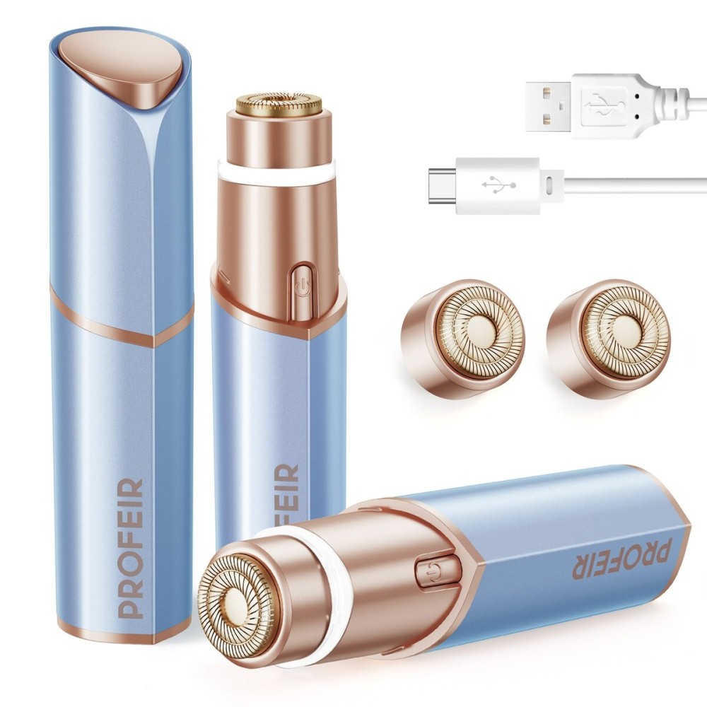 Facial Hair Removal for Women: Electric Hair Removal Device - Rechargeable Painless Face Razor for Chin Upper Lip Peach Fuzz with Light (Blue Gold)