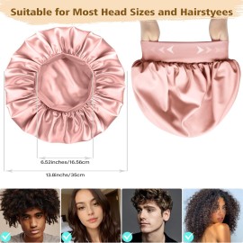 Adubor Silk Bonnet for Sleeping Women Men - Larger Double Layer Satin Bonnet - Non-Slip Silk Turban - Hair Bonnets for Sleeping - Sleep Cap for Curly Hair (Pink)