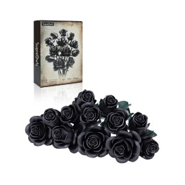 Black Roses Bouquet Building Set, Gothic Horror Flowers Botanical Collection Blocks Kit Compatible with Lego for Adults Women - Gift for Halloween & Valentines - Artificial Plant Home Decor - IA11001