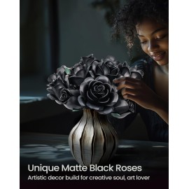Black Roses Bouquet Building Set, Gothic Horror Flowers Botanical Collection Blocks Kit Compatible with Lego for Adults Women - Gift for Halloween & Valentines - Artificial Plant Home Decor - IA11001