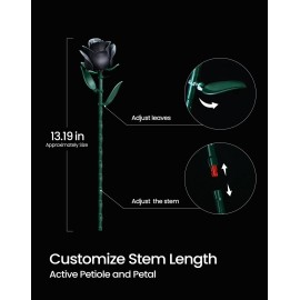 Black Roses Bouquet Building Set, Gothic Horror Flowers Botanical Collection Blocks Kit Compatible with Lego for Adults Women - Gift for Halloween & Valentines - Artificial Plant Home Decor - IA11001