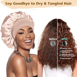 Adubor Silk Bonnet for Sleeping Women Men - Double Layer Satin Bonnet - Non-Slip Silk Turban - Hair Bonnet for Sleeping - Sleep Cap for Curly Hair (Beige)