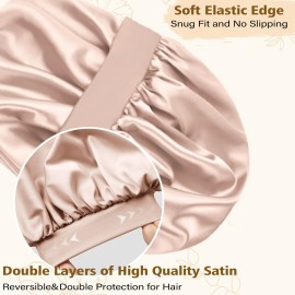 Adubor Silk Bonnet for Sleeping Women Men - Double Layer Satin Bonnet - Non-Slip Silk Turban - Hair Bonnet for Sleeping - Sleep Cap for Curly Hair (Beige)