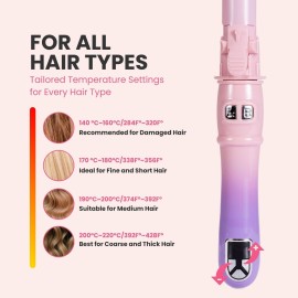 Automatic Self Rotating Curling Iron 1.1 Inch Professional Hair Curler with LED Display, Fast-Heating Curling Wand for Long & Short Hair, Perfect Hair Waver Styling Tool, (Pink Gradient)