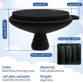 GEENOA Silicone Face & Back Scrubber Set, Manual Face & Body Scrubber Exfoliator with Soft Bristles and Non-Slip Handle, Back Brush Bath Brush with 2 Detachable Brush Heads(3PCS Black Set)