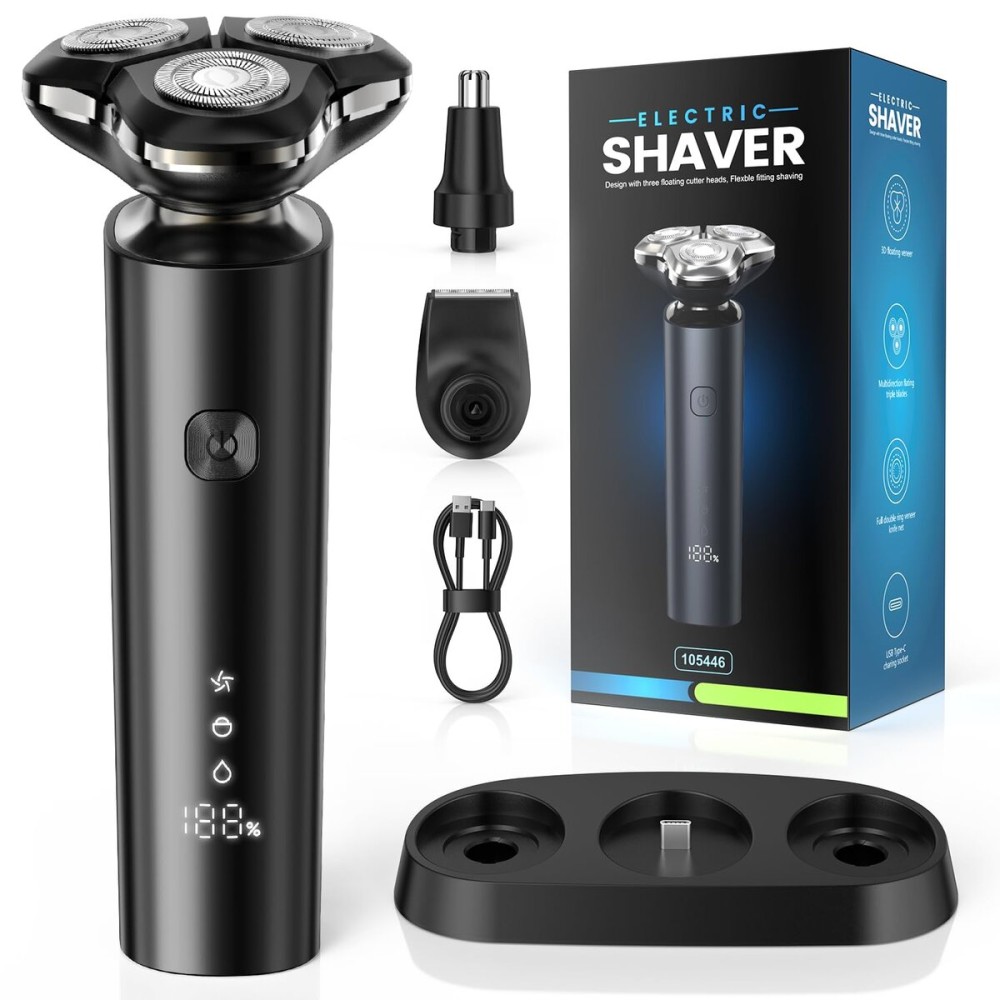 Electric Razor for Men, 2 Speed Electric Shaver for Men Face, Rechargeable IPX7 Waterproof Wet & Dry Rotary Shaver with Charging Base