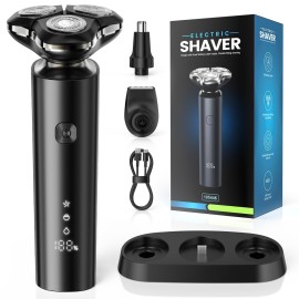 Electric Razor for Men, 2 Speed Electric Shaver for Men Face, Rechargeable IPX7 Waterproof Wet & Dry Rotary Shaver with Charging Base