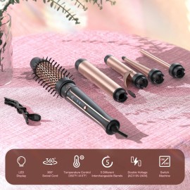 Vylto 5 in 1 Curling Iron Set-Instant Heat Hair Curling Wand Set with Curling Brush,4 Interchangeable Ceramic Wands (0.35-1.25) and Heat Protective Glove & 2 Clips for Girls and Women