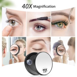 MIYADIVA 40X Magnifying Mirror, 3.5 Inch Round Compact Mirror with Suction Cup, Stainless Steel Tweezers, Perfect for Makeup, Eyebrows, Beards, Travel
