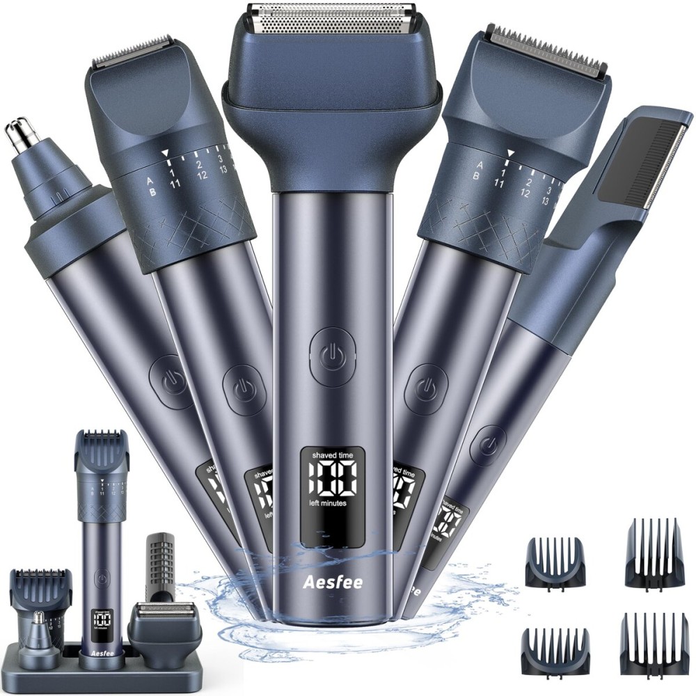Beard Trimmer and Clippers Set for Men with Precise Dial Adjustable 20 Settings, All-in-One Electric Shavers Haircuts Kit for Face Head Body Nose - IPX7 Waterproof Wet and Dry, USB-C Recharge Dock