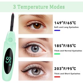 Heated Eyelash Curlers Electric Eyelash Curler with LED Display, 3 Temperature Modes 24H Long Lasting Anti-Burn USB Rechargeable Natural Curling for Women Makeup Tools Gifts