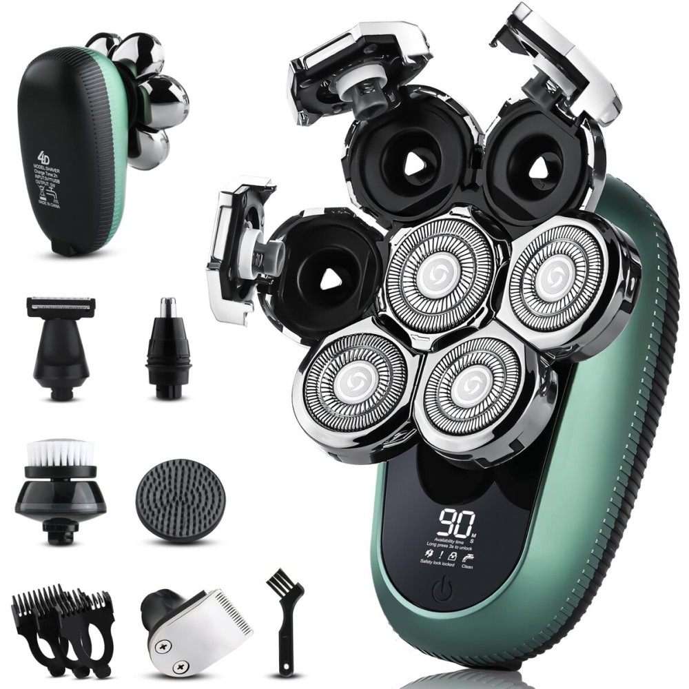 7D Head Shavers for Bald Men - Toncoke Detachable Electric Razor Grooming Kit with Nose Hair Trimmer, IPX6 Waterproof Wet Dry Use LED Display USB-C Rechargeable 6-in-1 Rotary Shaver for Smooth Shaving