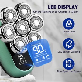 7D Head Shavers for Bald Men - Toncoke Detachable Electric Razor Grooming Kit with Nose Hair Trimmer, IPX6 Waterproof Wet Dry Use LED Display USB-C Rechargeable 6-in-1 Rotary Shaver for Smooth Shaving