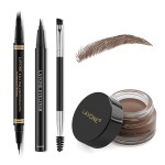 Eyebrow Pen Makeup Kit, with 4 Tip Waterproof Microblading Eyebrow Pencil, Eyeliner, Eyebrow Pomade and Dual-ended Eyebrow Brush, Brow Pencil Eyebrow Kit for Natural Looking - Dark Brown