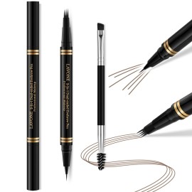 Eyebrow Pen Makeup Kit, with 4 Tip Waterproof Microblading Eyebrow Pencil, Eyeliner, Eyebrow Pomade and Dual-ended Eyebrow Brush, Brow Pencil Eyebrow Kit for Natural Looking - Dark Brown