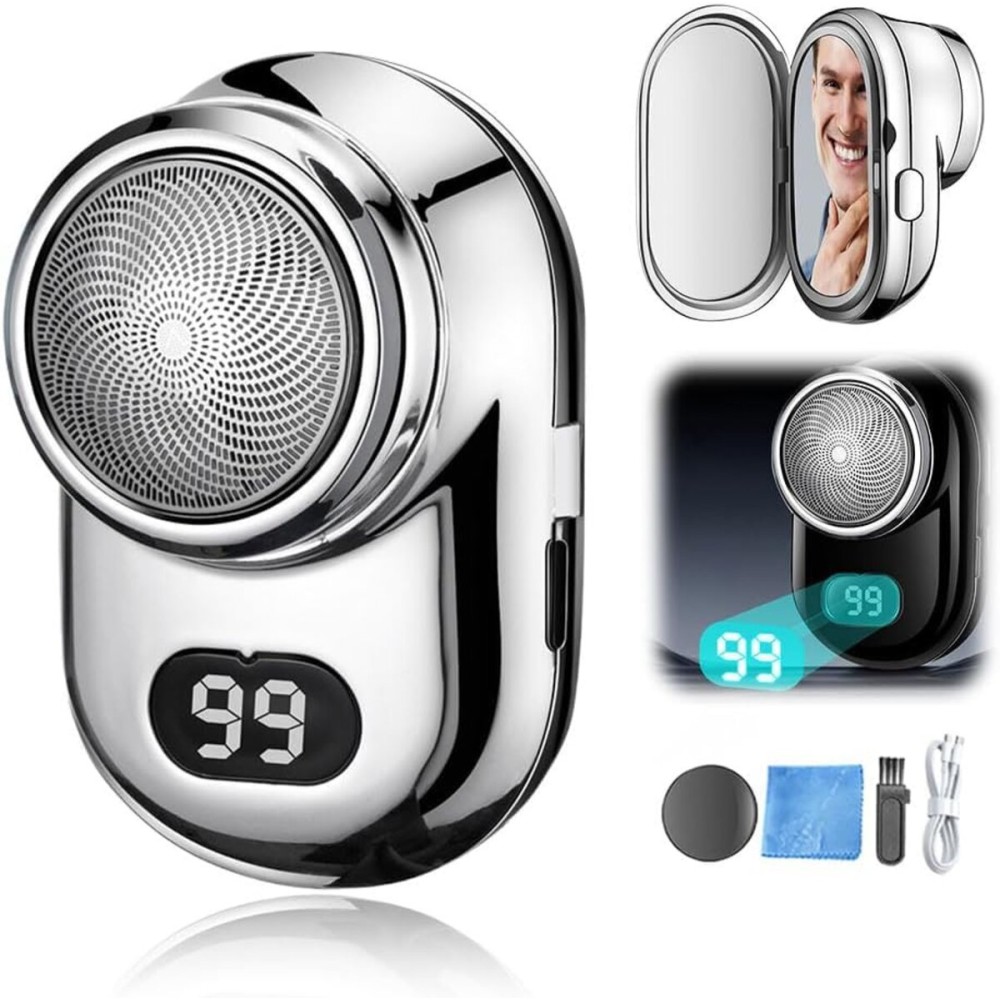 Mini Electric Shaver, 2024 New Fast Charging Digital Display Mini Portable with Mirror, USB Rechargeable Powerful Storm Shaver for Men Mini Electric Razor Beard Trimmer (Silver) Mini Electric Shaver, 2024 New Fast Charging Digital Display Mini Portable with Mirror, USB Rechargeable Powerful Storm Shaver for Men Mini Electric Razor Beard Trimmer (Silver)
