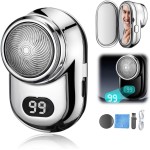 Mini Electric Shaver, 2024 New Fast Charging Digital Display Mini Portable with Mirror, USB Rechargeable Powerful Storm Shaver for Men Mini Electric Razor Beard Trimmer (Silver)